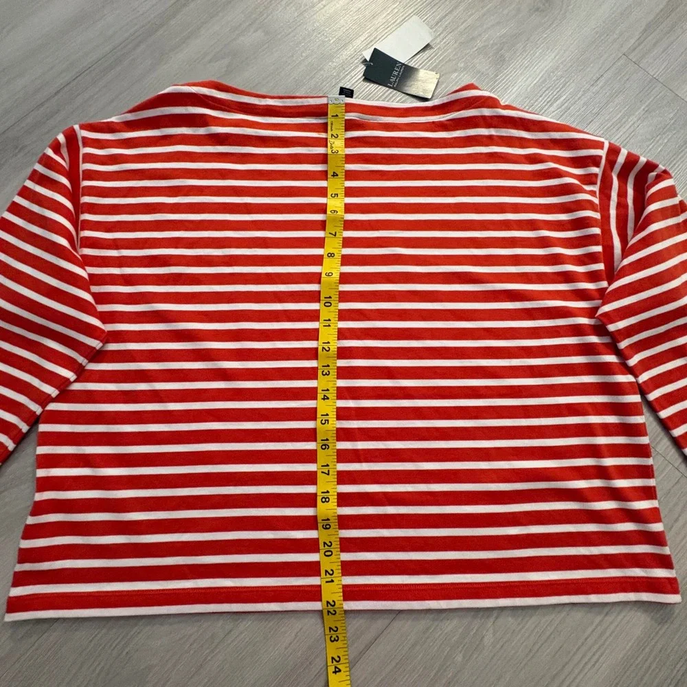 Lauren Ralph Lauren Top Women Orange White Boat Neck Nautical Long Sleeve XL NWT - Picture 11 of 16